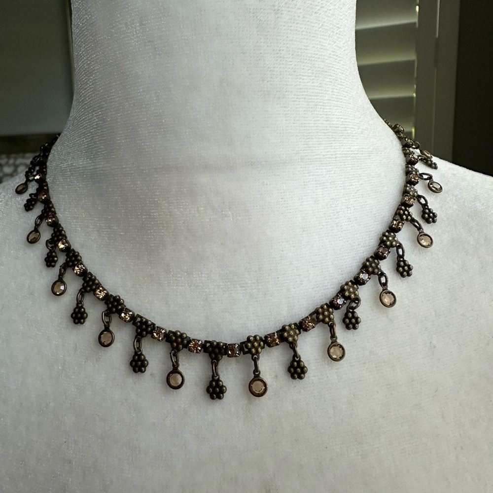 Vintage Sorrelli Necklace, Bronze Setting, Amber colored stones, 16”